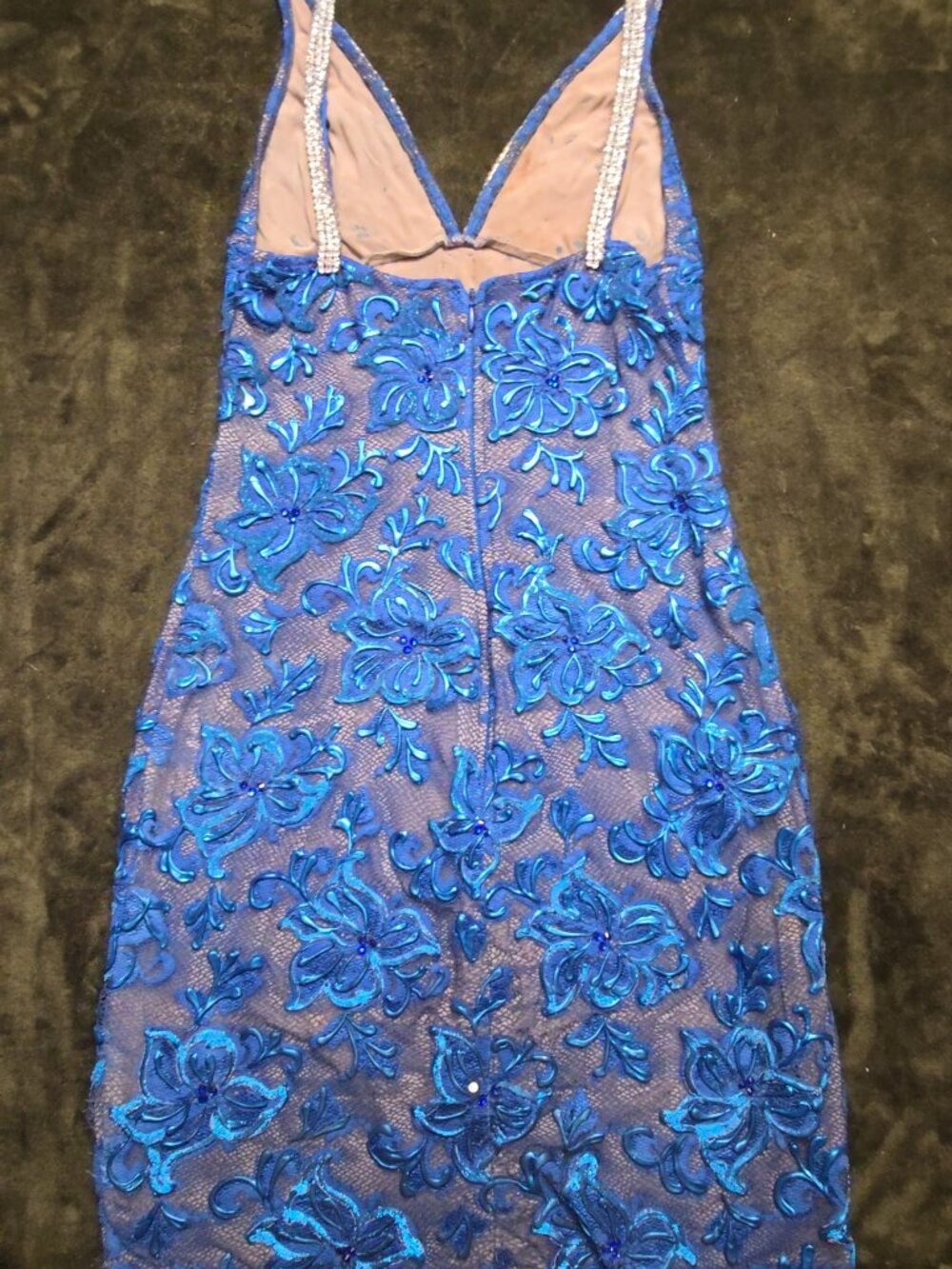 Valiant Paris Hand Painted Blue Lace Rhinestone Bodycon Dress, Size S - Picture 3 of 9